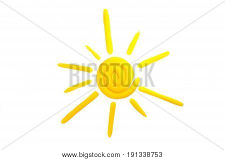 Bright plasticine sun at white background Яркое пластилиновое солнце на белом фоне