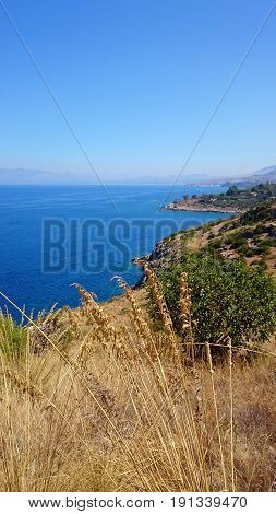 sunny sea landscape in Sicilian national park