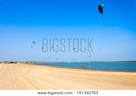 Kitesurfers At Kalpitiya Beach