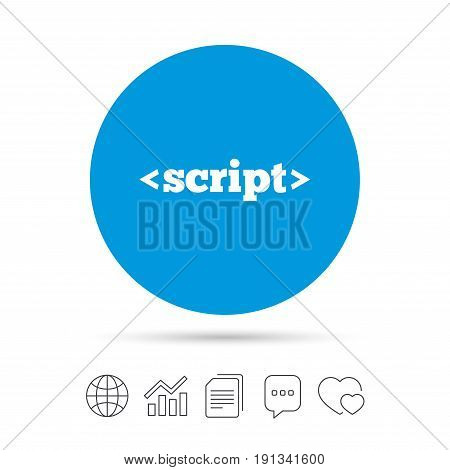 Script sign icon. Javascript code symbol. Copy files, chat speech bubble and chart web icons. Vector
