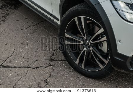 Moscow, Russia - May 3, 2017 Volvo V90 Cross Country, Front-side View. Test Of New Volvo V90 Cross C