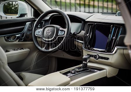 Moscow, Russia - May 3, 2017 Volvo V90 Cross Country, Interior View. Test Of New Volvo V90 Cross Cou