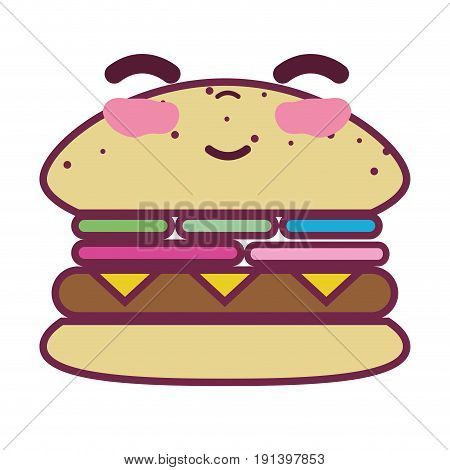 kawaii cute happy humburger food vector illustration