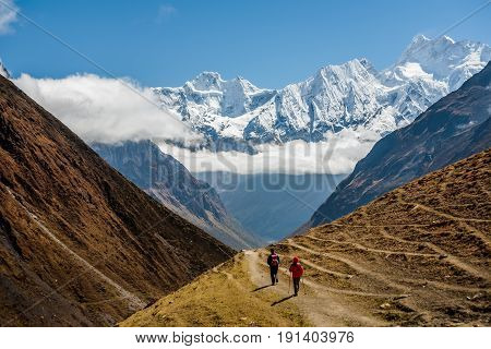 View of the Trekker on Manaslu circuit trek in Nepal