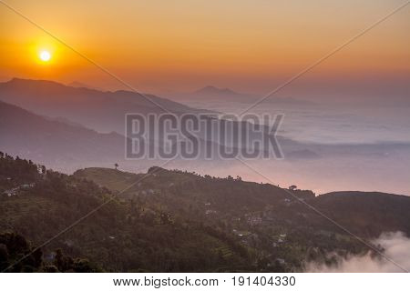 Morning at Sarangkot view point near Pokhara in Nepal