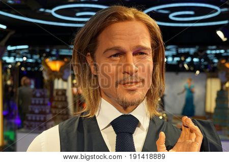 May 8. 2017 Museum of wax statues Grevin in the capital of the Czech Republic in Prague: Brad Pitt - Movie actor