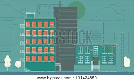City Street stroke style vector illustration skyskrapers