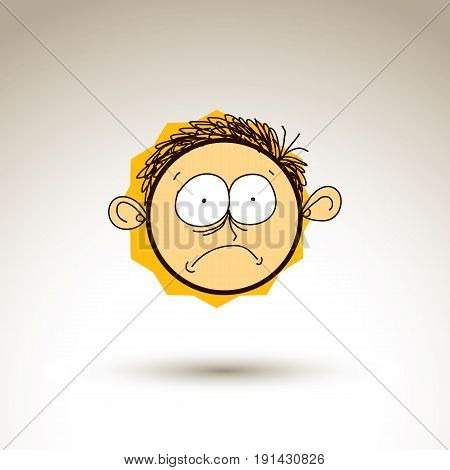Vector artistic colorful drawing of sad person face communication and social network design element isolated on white. Allegory illustration emotions and human temperament conceptual image.