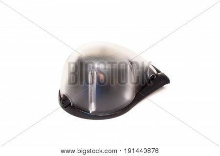 Close up small plastic knife sharpener isolated on white background