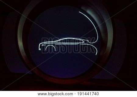 Closeup image of modern electronic spedometer og a car