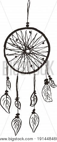 drawn with ink the black Dreamcatcher vector