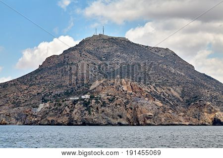 Defences covering the harbour at Cartagena, home of the Spanish Navy Armada. This gun emplacement and fort was built into the rock during the Spanish Civil War