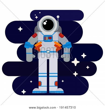 Flat astronaut in space among stars in a spacesuit