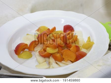 Detail Of Fruit Macedonia In A White Plate