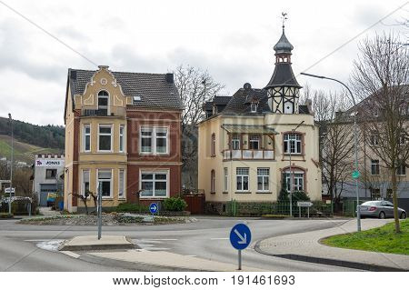 MAYEN GERMANY - FEBRUARY 21 2016: Old houses in Mayen a town in the Mayen-Koblenz District of the Rhineland-Palatinate Federal State of Germany