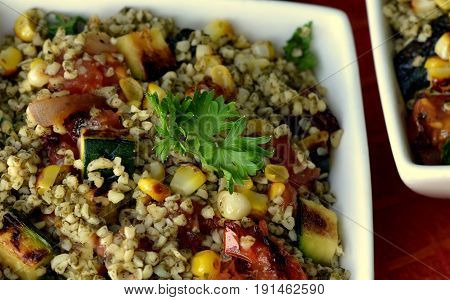 Grilled Vegetable Tabbouleh, Tabouli: Close-up of Cracked Wheat Salad.