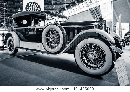 STUTTGART GERMANY - MARCH 02 2017: Luxury car Mercedes-Benz 24/100/140 PS Fleetwood D / USA 1924. Toning. Stylization. Europe's greatest classic car exhibition 