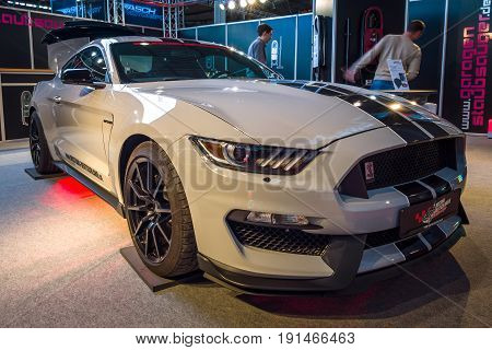 STUTTGART GERMANY - MARCH 02 2017: Muscle car Ford Mustang Shelby GT 350 2016. Europe's greatest classic car exhibition 
