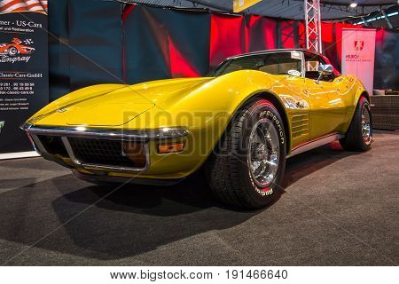 STUTTGART GERMANY - MARCH 02 2017: Sports car Chevrolet Corvette Stingray (C3). Europe's greatest classic car exhibition 