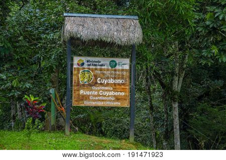 CUYABENO, ECUADOR - NOVEMBER 16, 2016: Unidentified people travelling by boat into the depth of Amazon Jungle in Cuyabeno National Park, Ecuador.