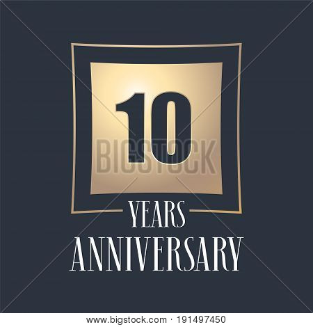 10 years anniversary celebration vector icon logo. Template design element with golden number for 10th anniversary greeting card