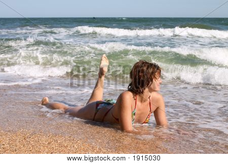 Girl In Bikini In The Waves
