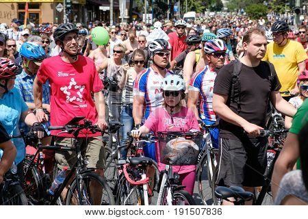 Many People On Bicycles On A Bicycle Demonstration (sternfahrt) In Berlin