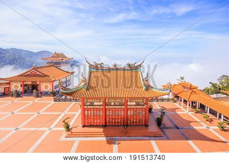 Pagoda at Chin Swee Temple Genting Highland is a famous tourist attraction near Kuala Lumpur. During this photo shoot thick fog and the temperature is too cold