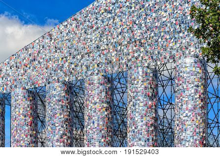 KASSEL, GERMANY-JUNE 14, 2017: documenta art 14 - Monumental replica of the Acropolis temple -The steel framework columns of the 