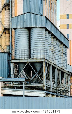 Plant for the production of baked goods. Elements of the facade of the production building. Factory background