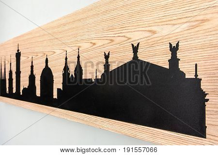 Cityline Of Lviv Old City Carved In Wood