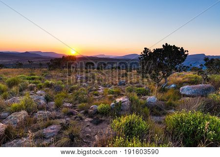 Sunset On The Plateau At Blyde River Canyon, Famous Travel Destination In South Africa. Scenic Sunse