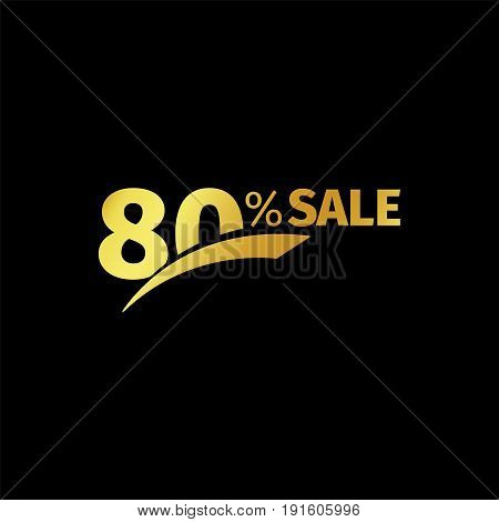 Black banner discount purchase 80 percent sale vector gold logo on a black background. Promotional business offer for buyers logotype. Eighty percentage off, discounts in the strict style coupon