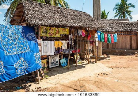 Ambatozavavy Nosy Be Madagascar - December 19 2015: Souvenir shop along the road in Africa Nosy Be Island Madagascar.