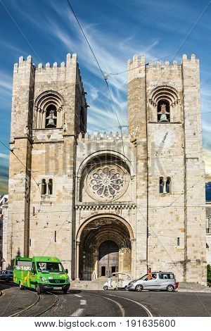 Lisbon, Portugal - May 7, 2017: Cathedral church Se (Santa Maria Maior de Lisboa), Portugal
