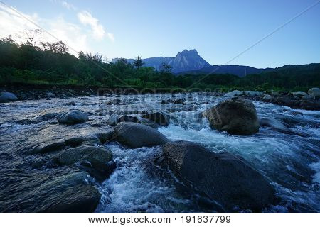 Kinabalu Mountain as background and amazing view from river