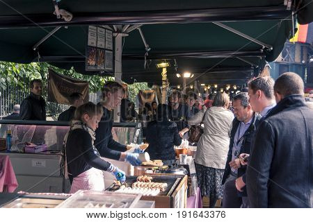 London, United Kingdom, October 10: Crowded Borough Market. Borough Market is one of the largest and oldest food markets in London