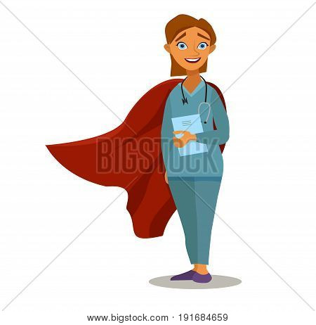 Super hero doctor isolated background. Vector illustration in flat style.