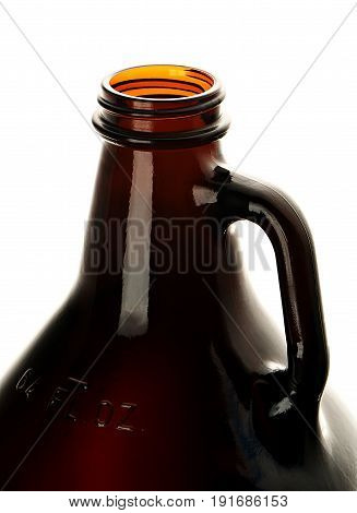 Open Beer Growler, Closeup on White Background