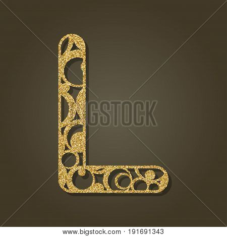 Golden letter L for laser cutting. English alphabet. Vector illustration.