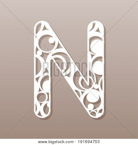 The letter N for laser cutting. English alphabet. Vector illustration.