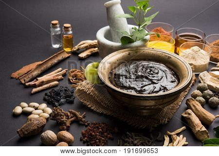 Indian Ayurvedic dietary supplement called Chyawanprash / chyavanaprasha  is a cooked mixture of sugar, honey, ghee, Indian Gooseberry (amla), jam, sesame oil, berries, herbs and various spices