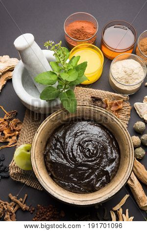 Indian Ayurvedic dietary supplement called Chyawanprash / chyavanaprasha  is a cooked mixture of sugar, honey, ghee, Indian Gooseberry (amla), jam, sesame oil, berries, herbs and various spices