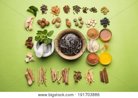Indian Ayurvedic dietary supplement called Chyawanprash / chyavanaprasha  is a cooked mixture of sugar, honey, ghee, Indian Gooseberry (amla), jam, sesame oil, berries, herbs and various spices