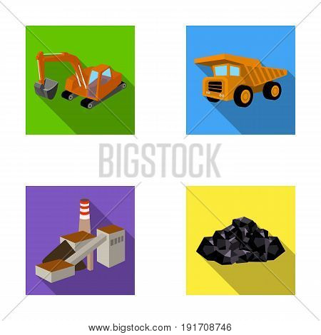 Excavator, dumper, processing plant, minerals and ore.Mining industry set collection icons in flat style vector symbol stock illustration .