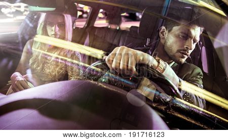 Sexy couple in the car