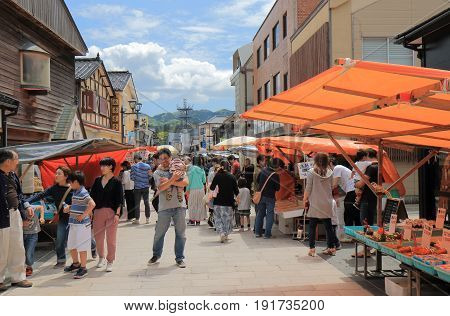 ISHSIKAWA JAPAN - MAY 5, 2017: Unidentified people visit Wajima Asaishi street market. Asaichi is one of the top 3 mating street market in Japan.