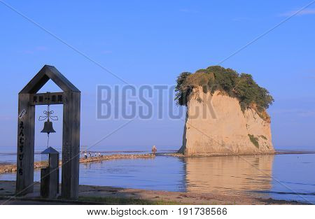 ISHSIKAWA JAPAN - MAY 5, 2017: Unidentified people visit Mitsukejima island in Noto Peninsula.