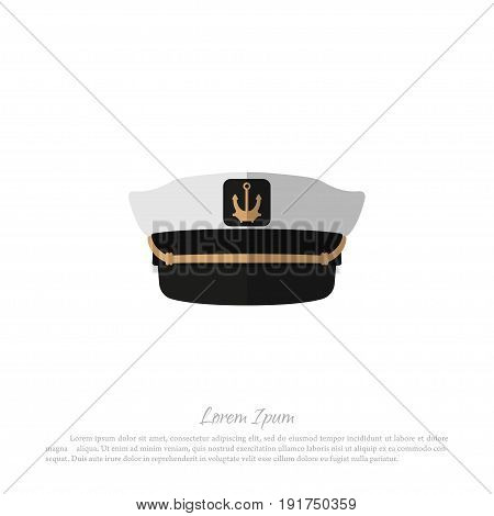 Hat of captain on a white background. Icon of sailor cap in flat style. Vector illustration