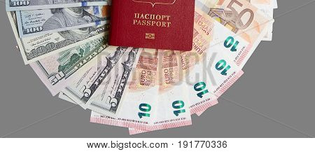 passport is on the background of banknotes isolated